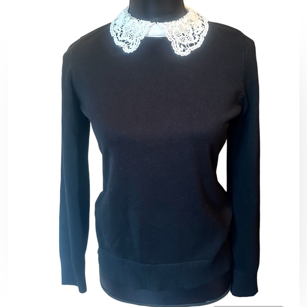 CABLE $ GAUGE Sweater with Lace Collar - Picture 2 of 10